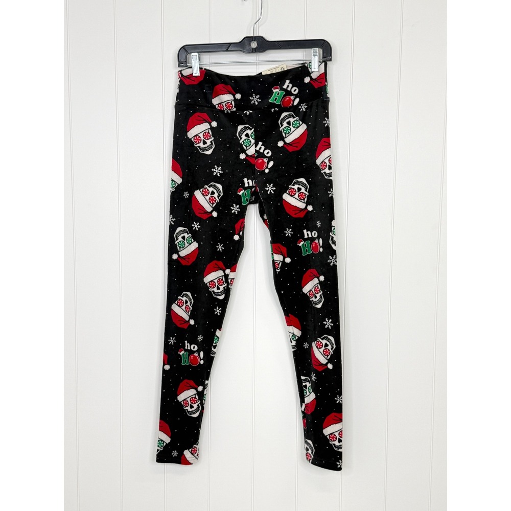 No Boundaries Tossed Skull Velour Leggings NWT Women L/XL Holiday Festive Goth